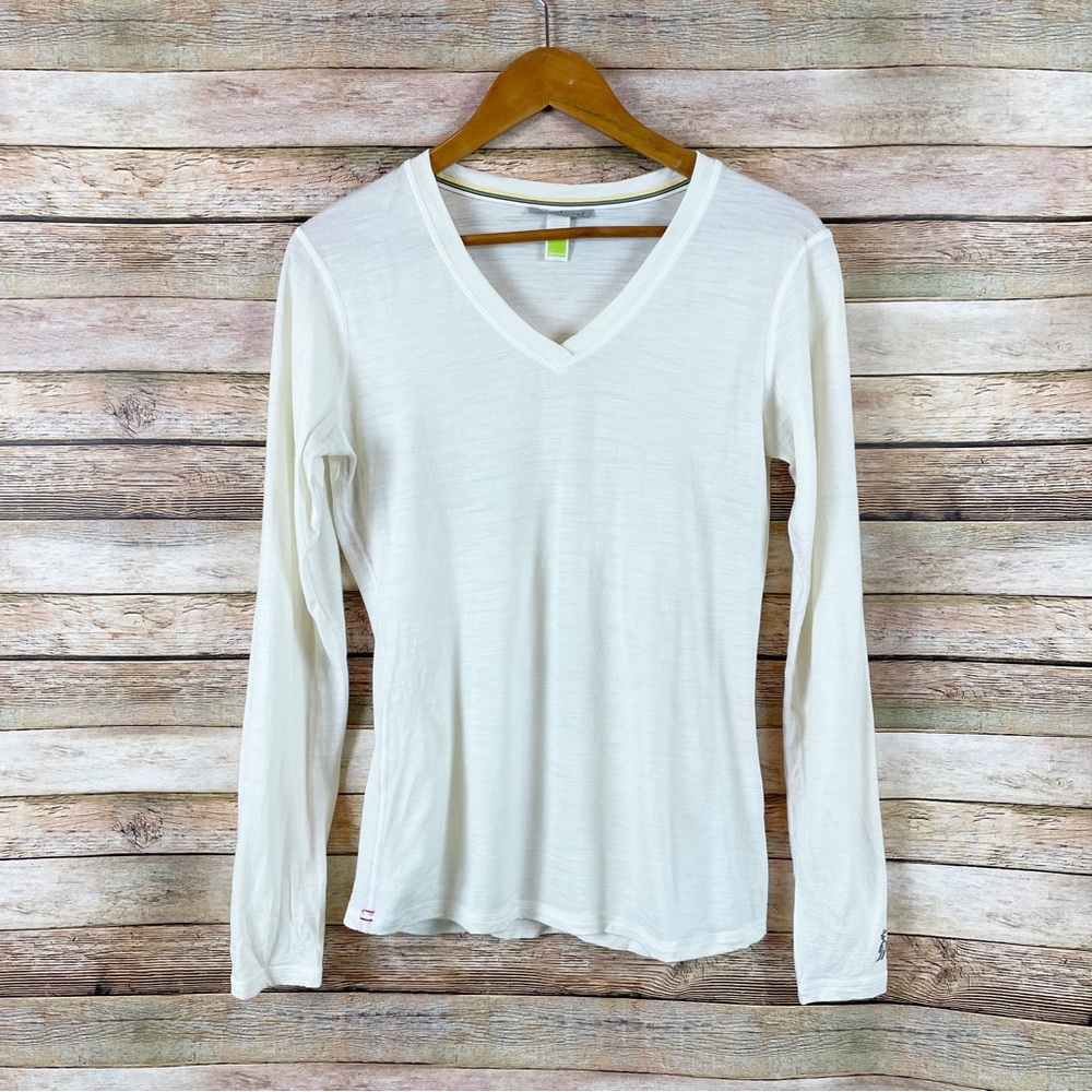 Smartwool Pale Yellow Merino Wool V-Neck Base Layer Long Sleeve Size Medium